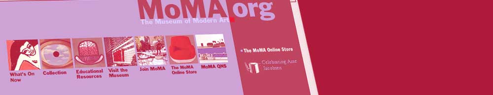 Header image for the entertainment links' page from 2002 showing a tinted, slanted version of the Museum of Modern Art website as it was then